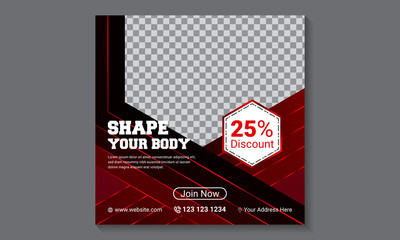 Modern fitness gym social media square post banner template design for advertisement, Layout design for social media marketing. Social media post design template