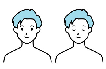 男性 顔（開眼 目を閉じる セット）