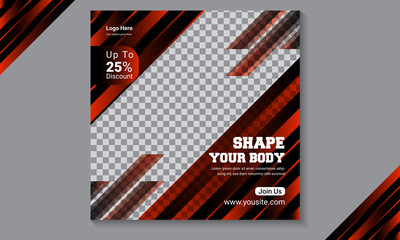 Creative Abstract Square Fitness poster template design for social media Banner post. square web banner post template design.