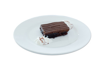 chocolate cake on white plate