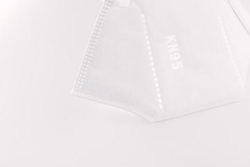 Detail of a Chinese-made kn95 medical mask to filter virus particles.