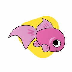 Illustration of Pink Fish Cartoon, Cute Funny Character, Flat Design