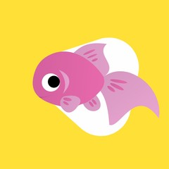 Illustration of Pink Fish Cartoon, Cute Funny Character, Flat Design