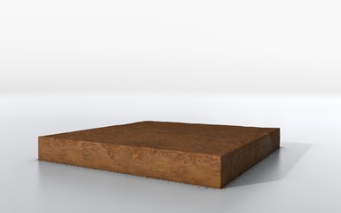 3D Illustration cubical soil land geology cross section, isolated earth mud ecology cut away
