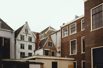 Detail of classic brick houses of Amsterdam