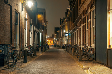 Night street with bicycles from the Netherlands