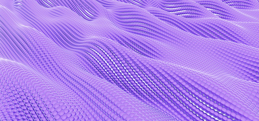 Naklejka na ściany i meble Beautiful flowing colored particles. Abstract wavy shape made of small balls. 3D rendering image.