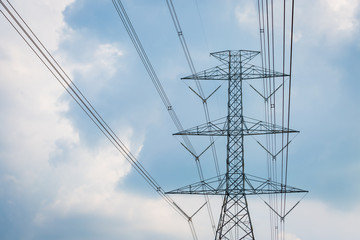 High voltage pole cable wire and Blue sky with cloud ..