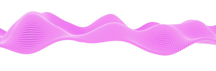 Beautiful flowing colored particles. Abstract wavy shape made of small balls. 3D rendering image. Image isolated on white background.