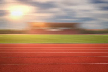 Gordijnen nobody running track for athletic competition, empty motion blur race background for training © redtiger9