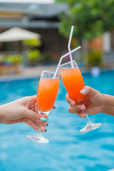 Cocktail party at the pool for celebration meeting