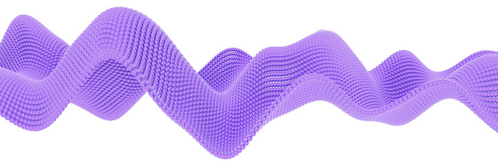Beautiful flowing colored particles. Abstract wavy shape made of small balls. 3D rendering image. Image isolated on white background.