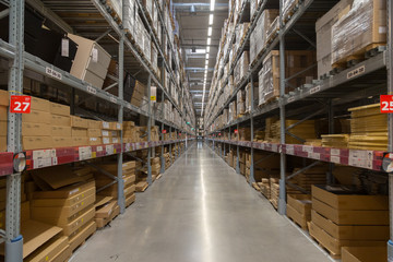 Way to warehouse with stocks of product and goods