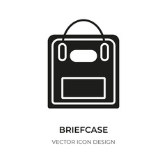 Glyph briefcase icon. Graphic portfolio symbol. Pictogram silhouette simple school accessory sign. Design logo study, business concept work office, travel. Case closeup. Isolated vector illustration