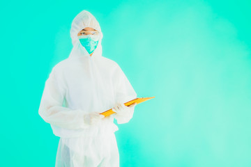 Fototapeta premium Portrait beautiful young asian doctor woman wear ppe or personal protective equipment