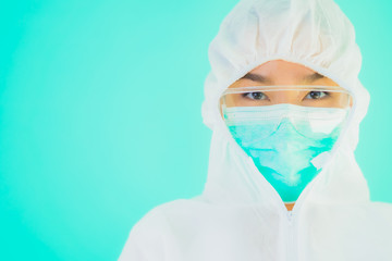 Portrait beautiful young asian doctor woman wear ppe or  personal protective equipment