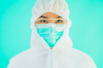 Portrait beautiful young asian doctor woman wear ppe or  personal protective equipment