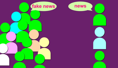 Different speed of transmission of messages. Fake news versus news in dialog balloons. Illustration. Danger. Falsehood, fib, lies, something untrue or incorrect. Set of speech bubbles with color.