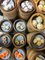 Variety Dim sum or Yumcha food in bamboo steam