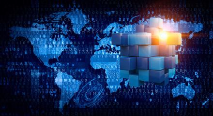 Floating shiny cube network . Mixed media