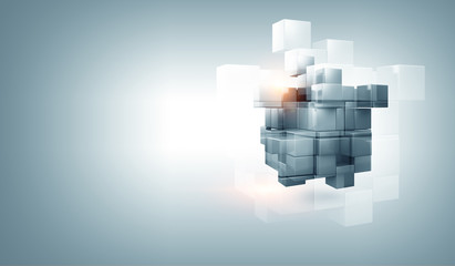 Floating shiny cube network . Mixed media