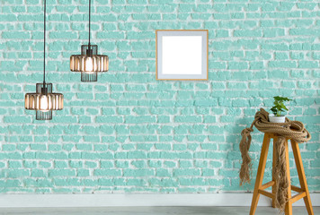 green stone wall, interior design for home, office, hotel and bedroom, modern lamp