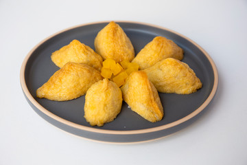 Korean style inari sushi which is fried tofu stuffed with rice