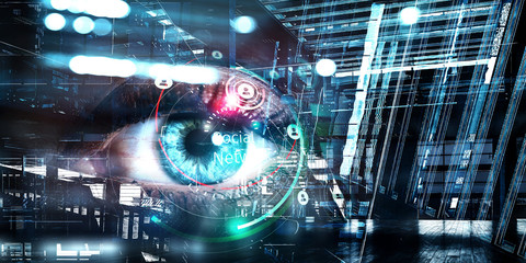 Close up of woman eye in process of scanning