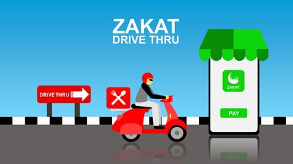 Illustration of Zakat Drive Thru concept is a religious obligation, Zakat is to make easy for muslim to pay