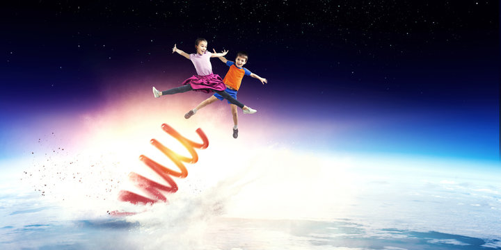 Kids bouncing in the space