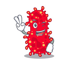 Happy moraxella cartoon design concept with two fingers