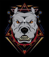 pit bull dog with ornament background. animal logo template