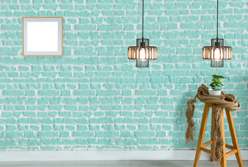 green stone wall, interior design for home, office, hotel and bedroom, modern lamp