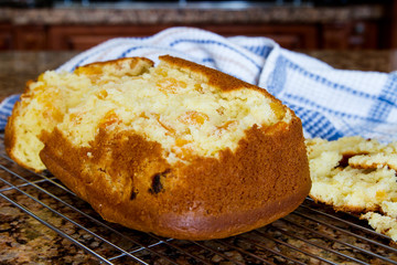 Homemade apricot loaf that fell apart after removing from pan; Freshly baked apricot loaf fail