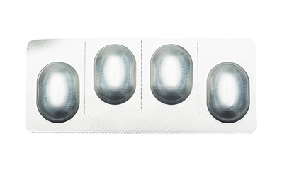 Packing oval pills, tablets, pastils. Isolated on a white.