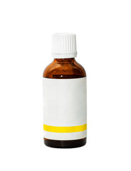 Glass vial with drops. Isolated on a white.