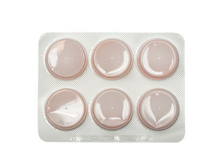 Packing round red pills, tablets. Isolated on a white.