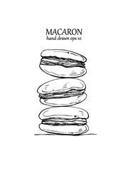 Illustration hand drawn
Macaron on white background, outline monochrome ink style for artwork, logo, packaging vector eps10.
