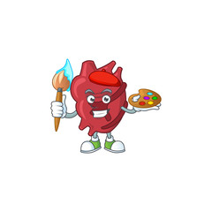 Artistic Artist of heart cartoon character painting with a brush