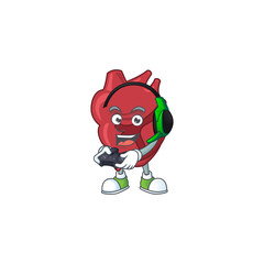 Naklejka premium A cartoon design of heart talented gamer play with headphone and controller