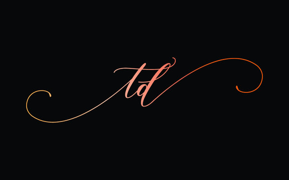 td or t, d Lowercase Cursive Letter Initial Logo Design, Vector Template