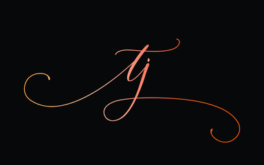 tj or t, j Lowercase Cursive Letter Initial Logo Design, Vector Template