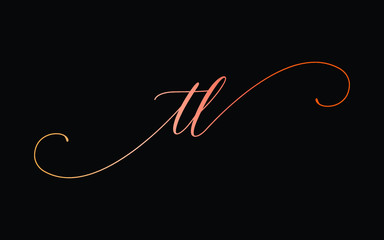 tl or t, l Lowercase Cursive Letter Initial Logo Design, Vector Template