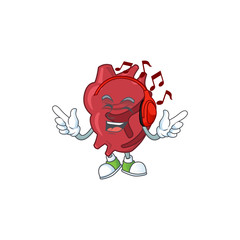 Cartoon mascot design heart enjoying music with headset