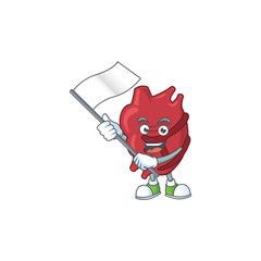 Cute cartoon character of heart holding white flag