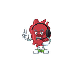 Heart cartoon character style speaking on headphone