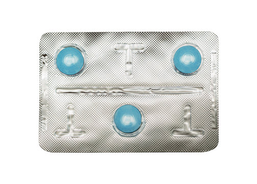 Packing Round Blue Pills, Tablets. Isolated On A White.