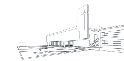 3d wireframe of building. sketch design.Vector
