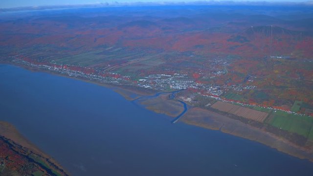 Rural Quebec abd St Lawerence River near Quebec City Canada Aerial View