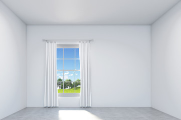 light white room and landscape view. 3D rendering.